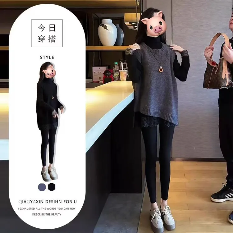 一整套韩系秋冬季穿搭时尚百搭打底上衣针织马甲打底裤气质三件套