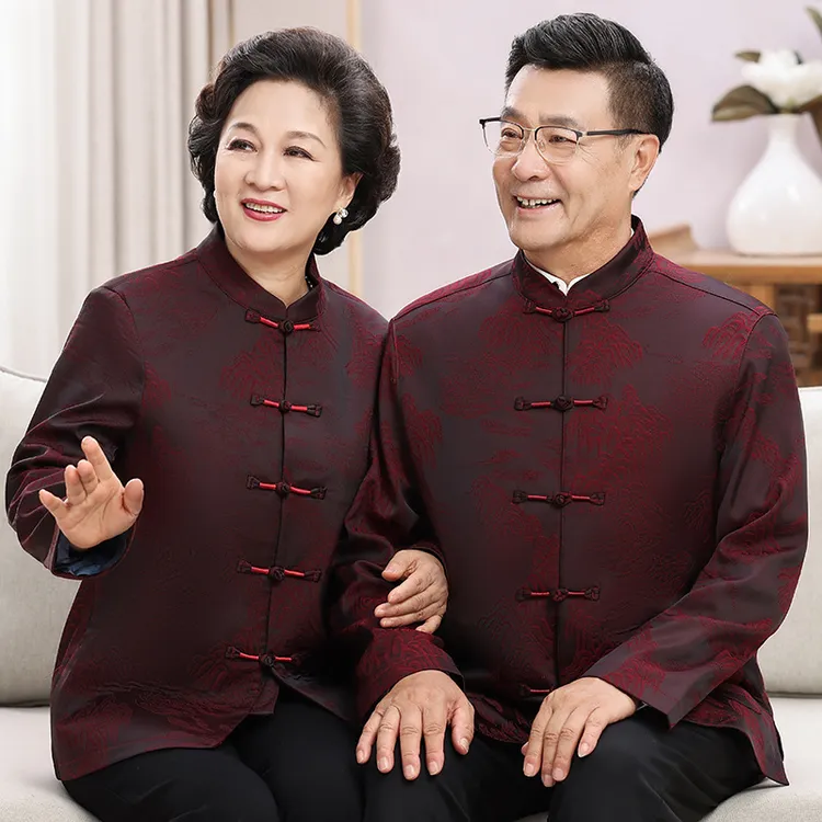 中国风唐装父母装春秋外套爷爷奶奶情侣套装老人生日过寿喜庆礼服