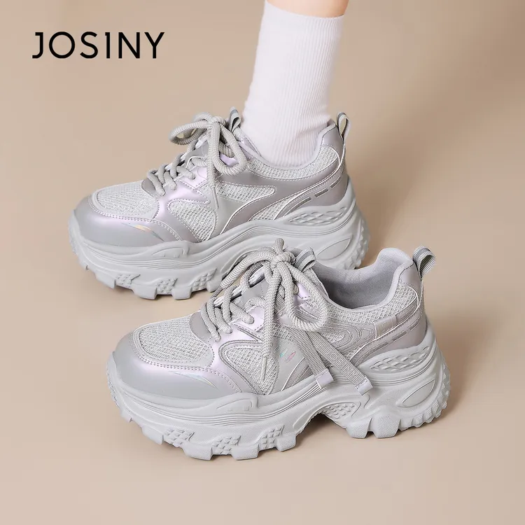 【朦胧】卓诗尼2026春季新款超轻厚底增高透气网面老爹鞋女款运动鞋商品图