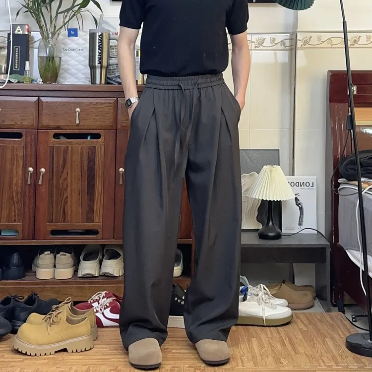 美式ins高街宽松纯色弯刀裤男春秋季2025新款休闲百搭直筒拖地裤