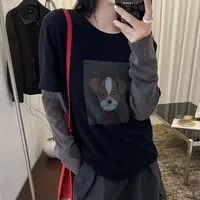 【美琪优选】可爱小狗假二件女士长袖T恤 女T恤