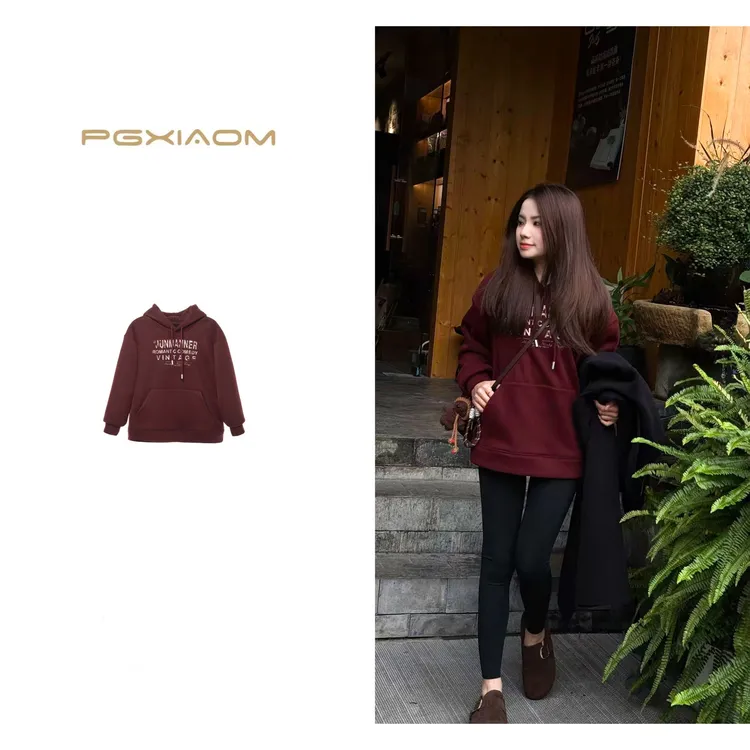 【PGXIAOM】润秀定制枣红色加绒连帽卫衣WY5711