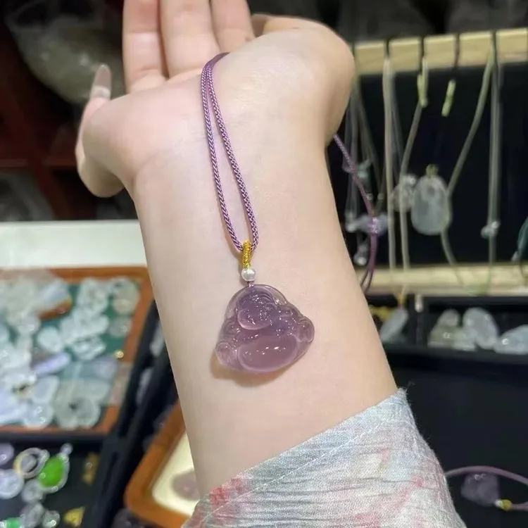 天然紫玉髓玛瑙佛公吊坠女士轻奢时尚大肚佛玉坠紫气东来带证书