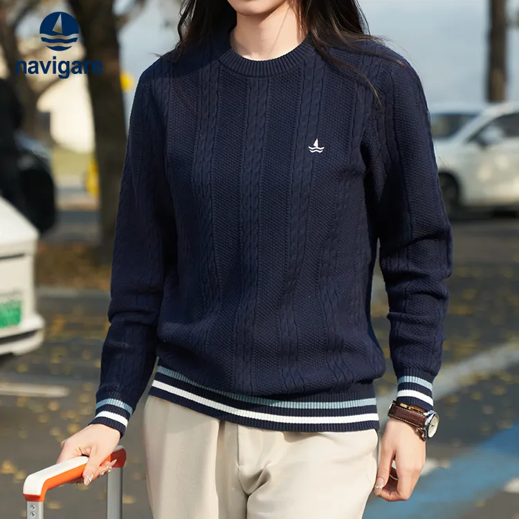 [含山羊绒]navigare小帆船秋冬绞花针织衫男士圆领毛衣1144004211