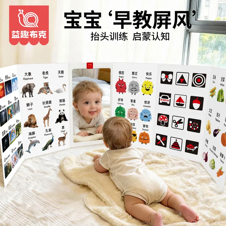 宝宝抬头训练蒙氏婴儿早教屏风哈哈镜益智玩具礼物早教屏风认知卡商品图