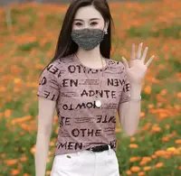 轻薄职风印花字母圆领包袖时尚T恤夏装修身显瘦休闲短款A2079