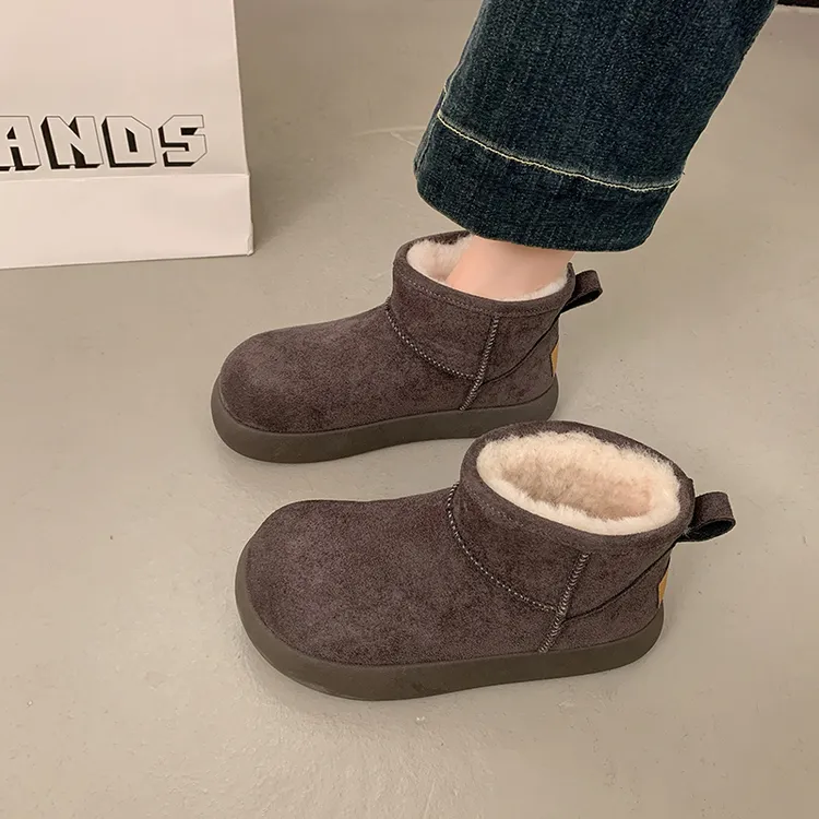 灰色厚底雪地靴女2025新款冬季爆款加绒加厚棉鞋子保暖一脚蹬棉靴