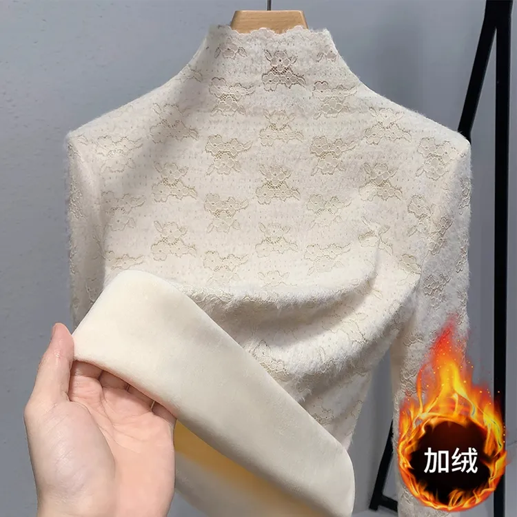 半高领加绒蕾丝打底衫女内搭小衫秋冬毛衣2025新款保暖高级感上衣