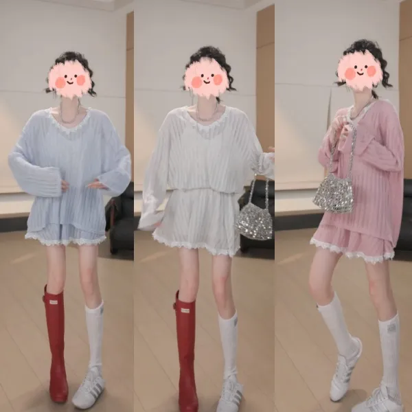 2025夏季新款设计感宽松微透上衣+高腰气质短裙两件套女装