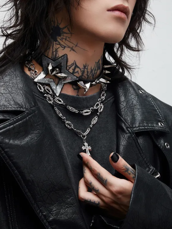 钛钢项链 LOVEISWAR【星环黑钻】原创朋克y2k暗黑风十字架镶钻项链