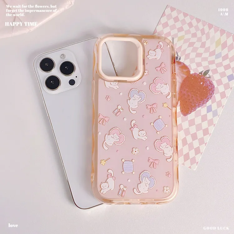 兰知春序可爱小猫咪适用苹果16手机壳iphone15保护套14波纹13卡通