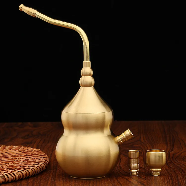 纯黄铜葫芦烟斗水烟壶烟袋烟嘴烟具可拆卸四用型带滤芯男士壶摆件
