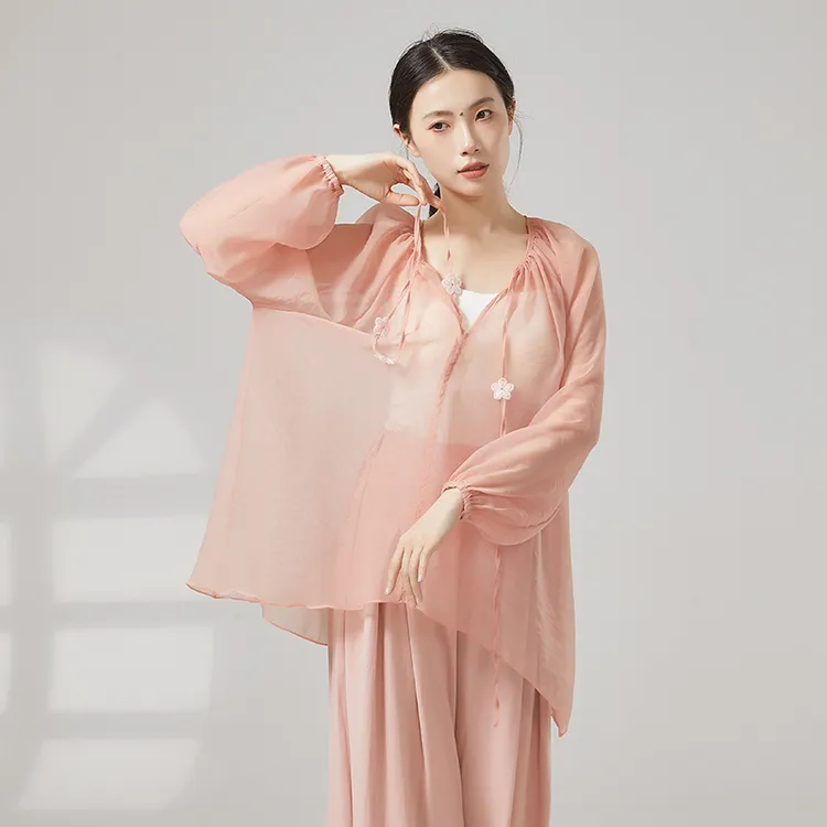 古典舞蹈服飘逸身韵纱衣中国舞练功服现代舞宽松训练服上衣