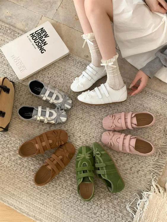显瘦运动休闲鞋女春秋银色玛丽珍鞋单鞋蝴蝶结双带德训鞋不累脚