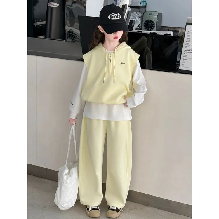 女童春装马甲三件套2025新款洋气儿童女大童春大大多巴胺亲子卫衣