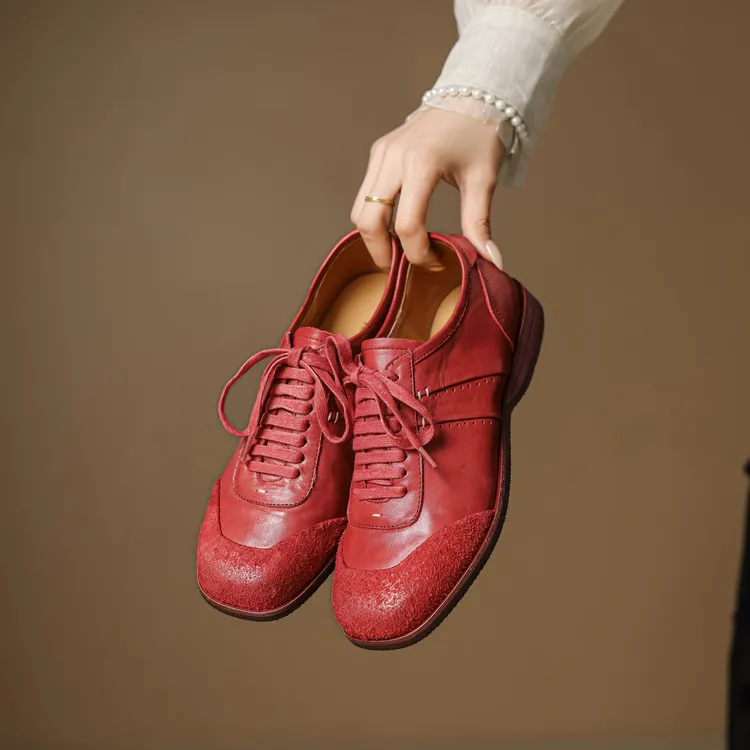 水洗马皮法式复古英伦风系带休闲运动百搭单鞋女柔软质感板鞋平底