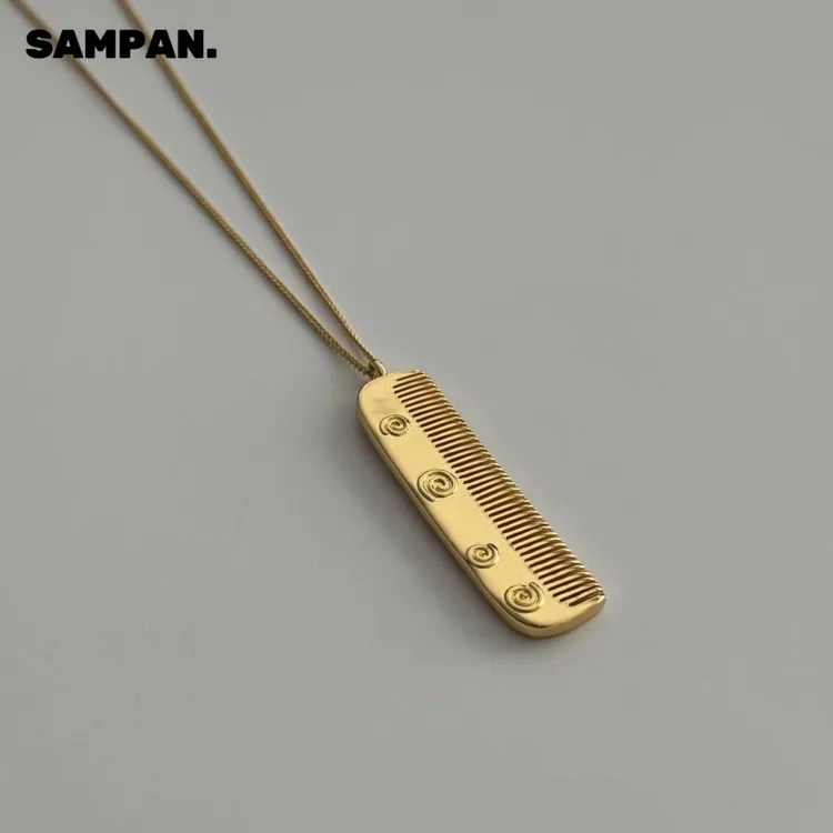 铜合金项链 小众复古peigne佩因梳子项链立体浮雕高级感毛衣链