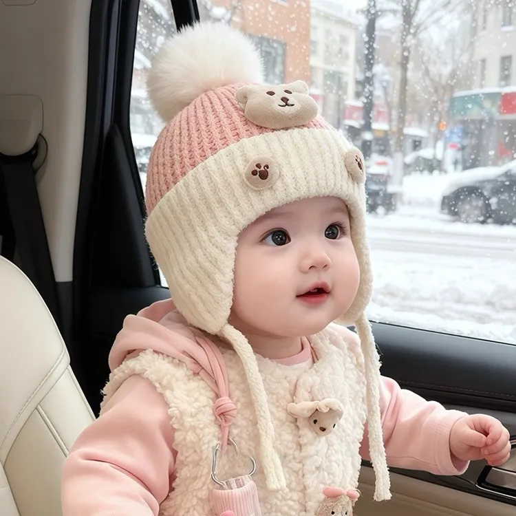 宝宝帽子冬季可爱男女宝婴儿针织护耳帽秋冬加厚保暖小月龄毛线帽