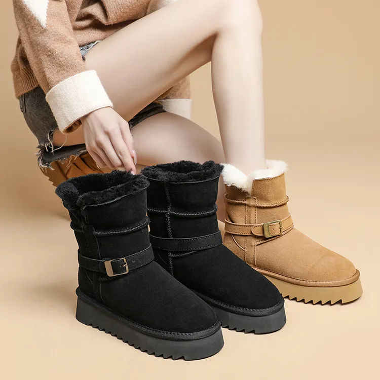 阿比让羊皮毛一体百搭加厚舒适时尚保暖两穿厚底增高休闲雪地靴