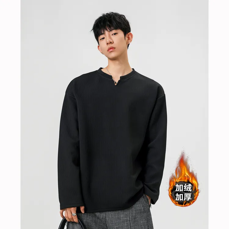 muxiaofei/慕小菲【现货秒发】美式秋季潮牌肌理感卫衣百搭V领打底