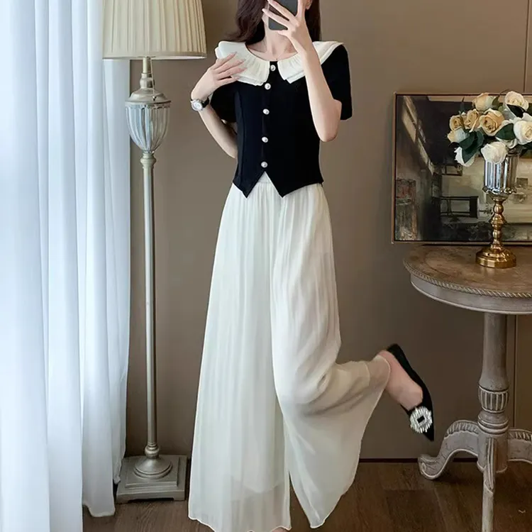 【两件套】【有里布】2025夏甜美休闲时尚套装裙裤女显瘦两件套D1492