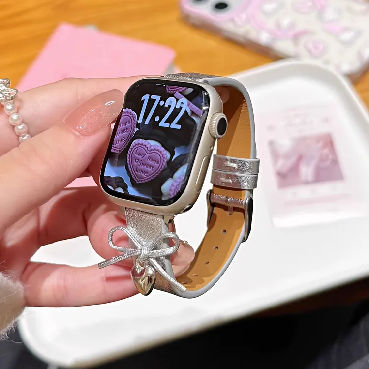 少女风漆皮蝴蝶结表带适用apple11代苹果S10iwatch9s8SE3小米9pro