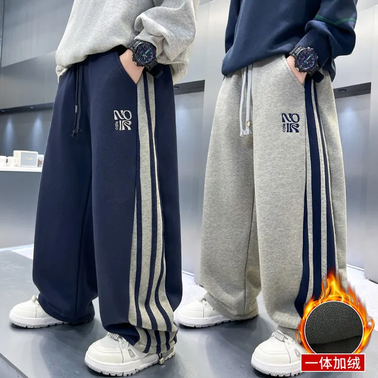 男童秋冬款加绒侧条卫裤2025年新款韩版运动休闲裤子中大童潮流