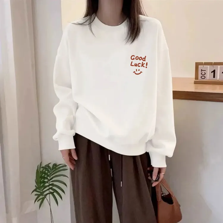 宽松oversize大码胖mm圆领无帽加绒加厚卫衣女秋冬季新款显瘦外套