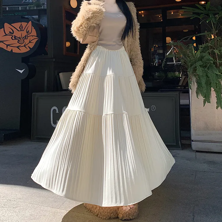 垂感百褶半身裙女2025秋冬新款高腰遮胯显瘦层层蛋糕长裙时尚
