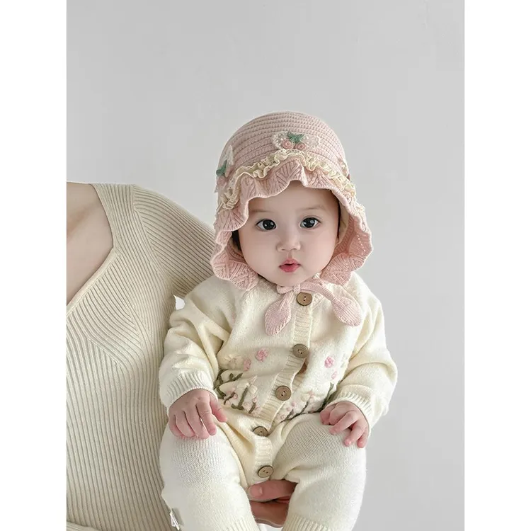 婴儿帽子秋冬季保暖加厚针织公主帽护耳帽女宝宝小月龄防风毛线帽