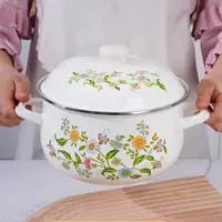 （粉丝福利）12碎花汤碗双耳学生搪瓷带盖大汤碗清新家用做饭煲汤