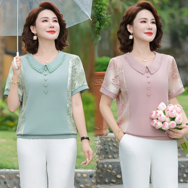 洋气夏装新款母亲上衣短袖t恤妈妈装爆款女装夏季中年大码穿搭