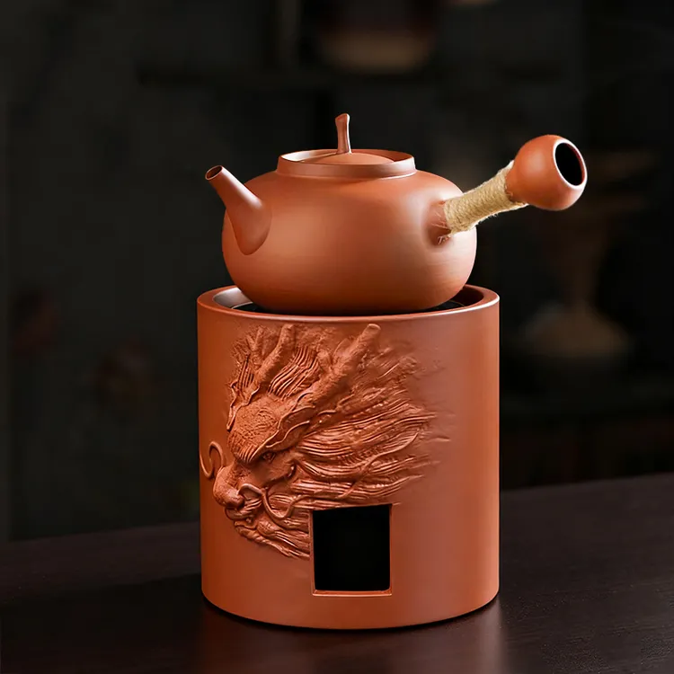 红泥沙铫侧把壶煮茶壶电陶炉围炉煮茶专用紫砂陶壶烧水跳盖砂铫