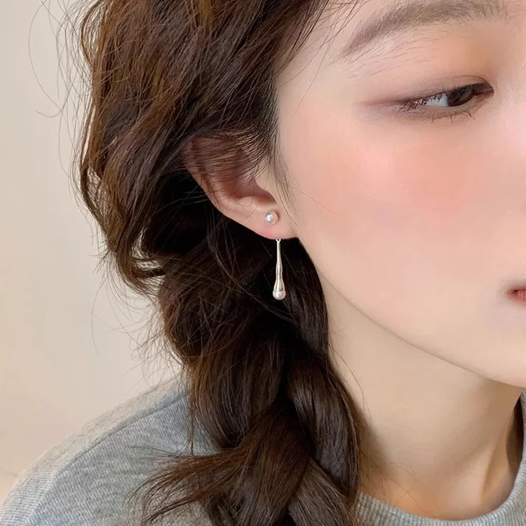 S925银针水滴珍珠耳钉2025新款小众设计耳环女