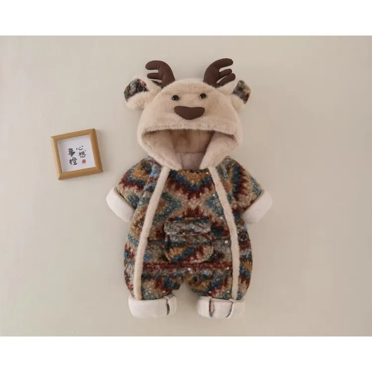 婴儿冬季加绒加厚连体衣棉服宝宝衣服超萌冬装外出服