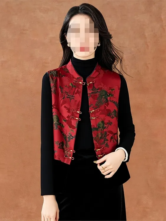 2025百搭秋冬爆款新中式国风红色马甲女外穿妈妈马夹坎肩唐装背心
