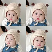 婴儿帽子秋冬季婴幼儿可爱超萌针织毛线帽加厚新生男女宝宝护耳帽