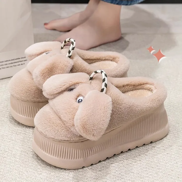 高跟棉拖鞋女士冬季2025新款厚底增高保暖加绒毛毛拖鞋女秋冬外穿