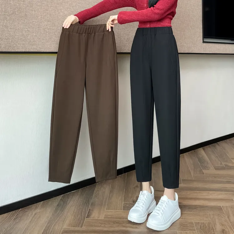 哈伦裤女2025新款秋冬加绒加厚小脚烟管裤高腰大码女士休闲西装裤