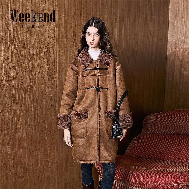 人造皮草 卓雅周末25冬新款都市游牧复古中长款皮草外套XRW6P12A