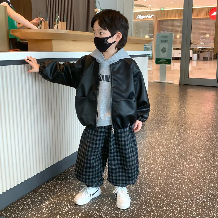 男童春秋套装2025新款酷帅小男孩衣服儿童秋装卫衣宝宝皮衣三件套