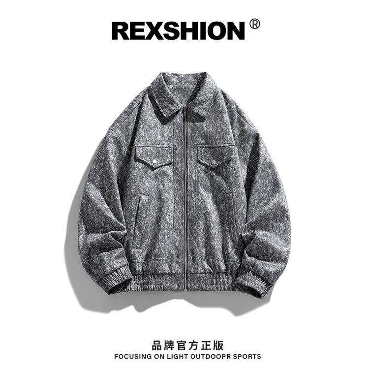 REXSHION春秋季宽松型美式夹克上衣复古潮流百搭男士港风减龄外套