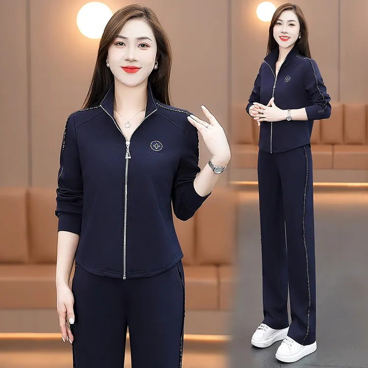 运动套装女春秋时尚2025年新款洋气坑条绒女士减龄宽松休闲两件套