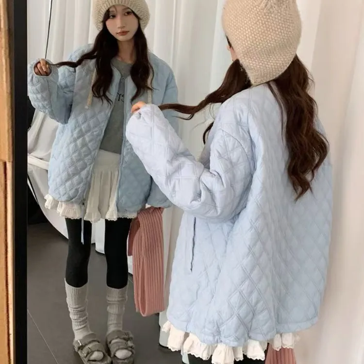 可爱大码轻薄款外套棉服秋季新款糖果色多巴胺彩色棉服大码胖妹妹