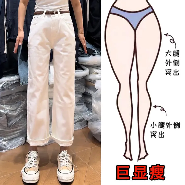 2025夏季薄款大码女装九分直筒牛仔裤设计感小个子显瘦高腰阔腿裤