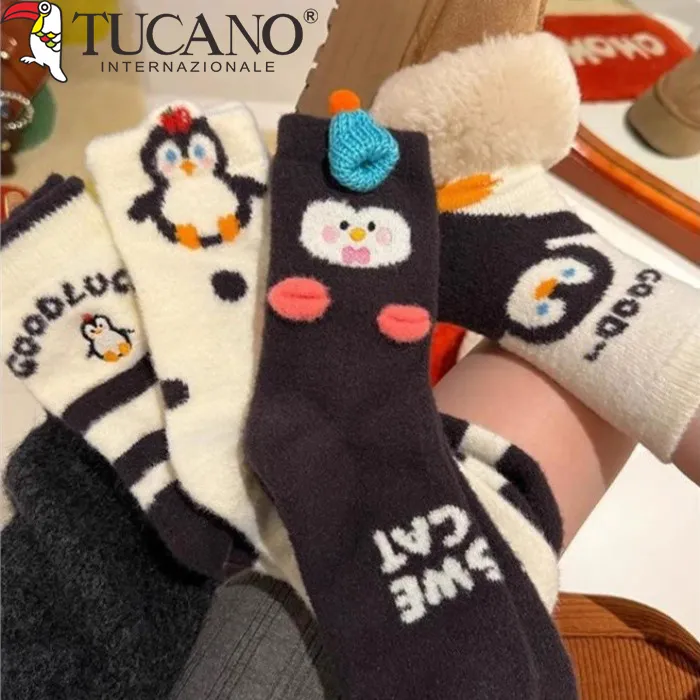 加厚毛绒绒保暖袜子女中筒袜地板袜家居睡眠袜可爱云朵绒珊瑚绒袜