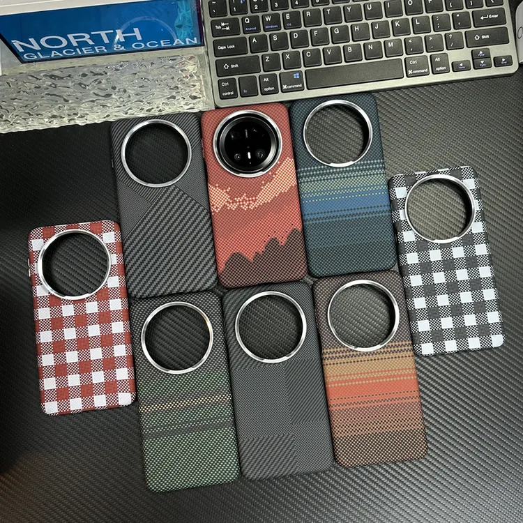 磁吸水贴碳纤维纹金属镜框适用华为mate70pro/60/Pura70硬手机壳