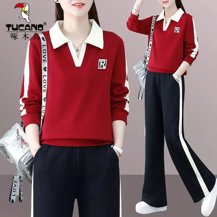 啄木鸟女士运动套装女春秋2025新款时尚洋气休闲长袖卫衣两件套潮