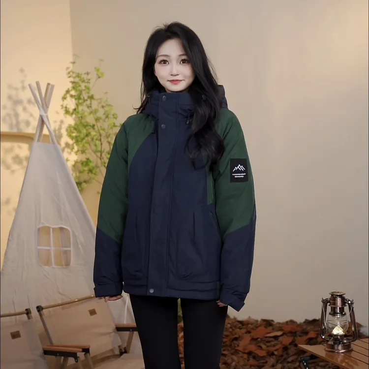 秋冬棉服拼接外套男女同款冲锋衣棉袄女宽松休闲户外工装棉衣加厚