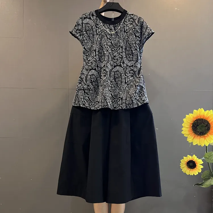 原宿风时尚印花宽松遮肉上衣搭配九分阔腿裤两件套套装2512